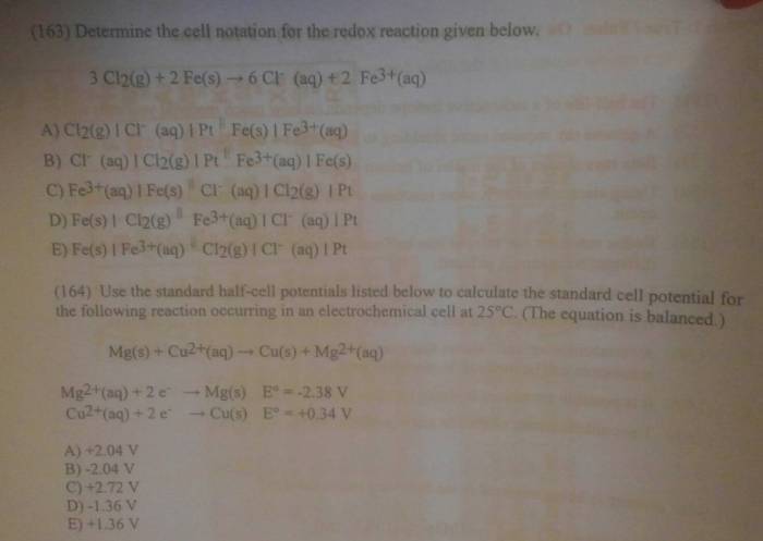 Determine the cell notation for the redox reaction given below